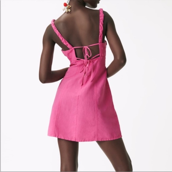 ZARA Pink Linen Blend Mini Dress-NWT - Picture 3 of 7